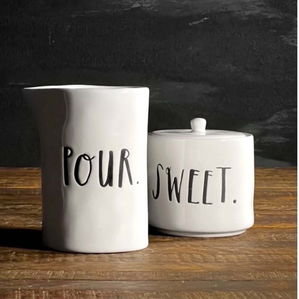 NEW RAE DUNN BOUTIQUE COLLECTION CREAMER AND SUGAR POUR SWEET SET STEM P…